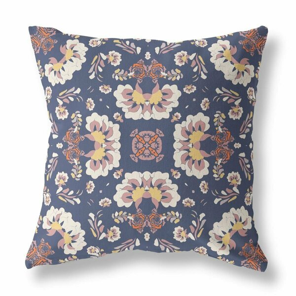 Palacedesigns 16 in. Floral Indoor & Outdoor Zip Throw Pillow Blue & White PA3101116